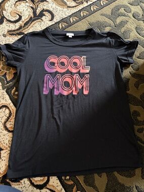 LuLaRoe Black Tee with Pink and Orange Gradient "COOL MOM" Graphic